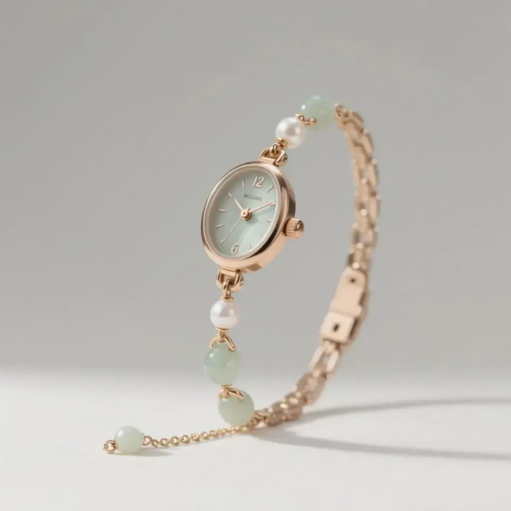古風輕奢玉石橢圓小表盤手鏈式女錶